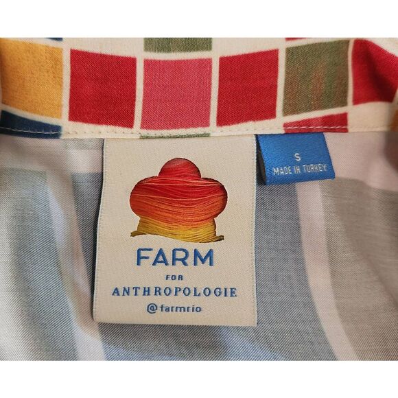 Anthropologie Farm Rio Colorful Puff Sleeve Buttondown Size Small - Picture 7 of 8